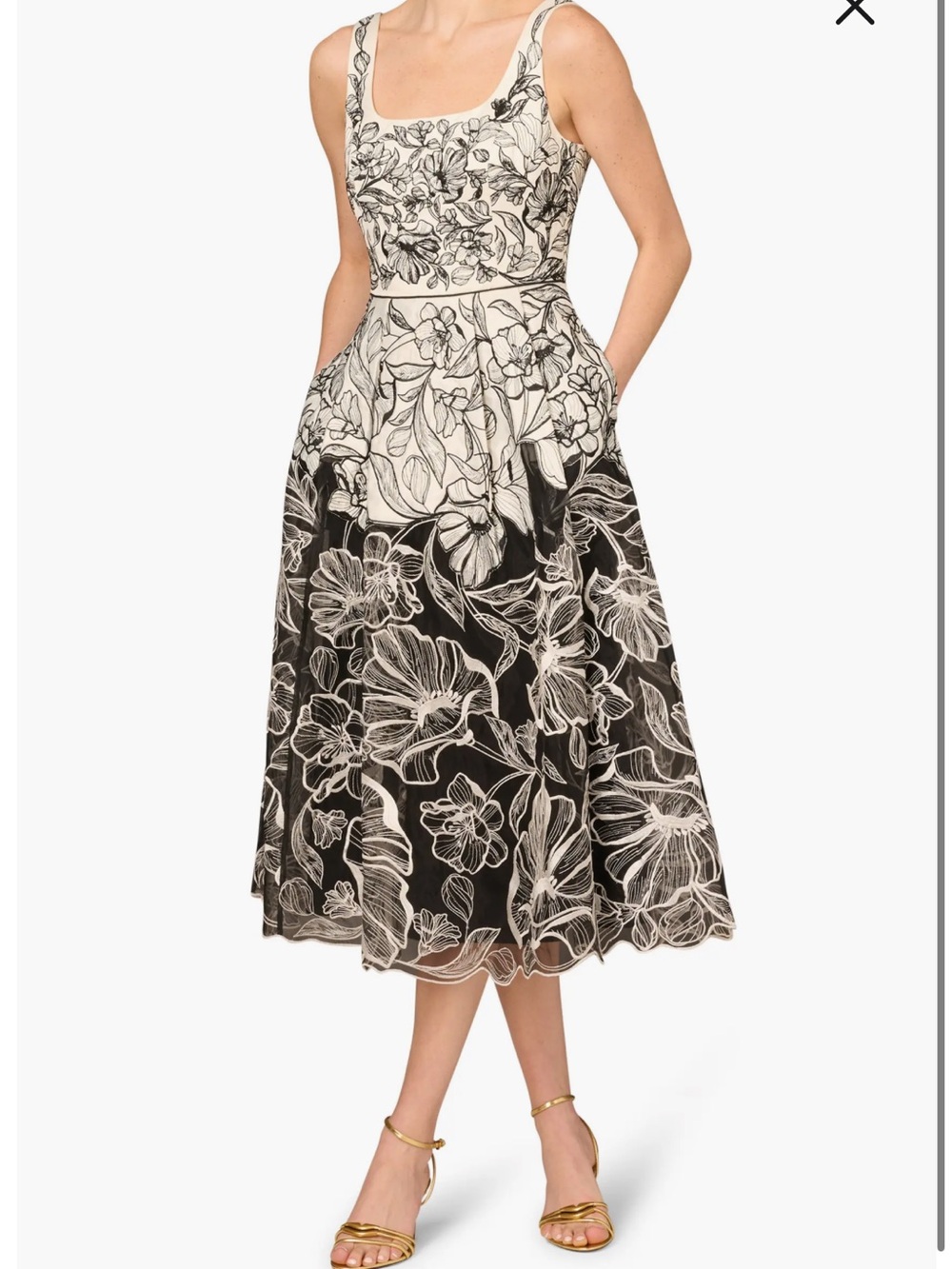 NWT Floral Embroidered Organza Midi-Dress Aidan Mattox - Size 4